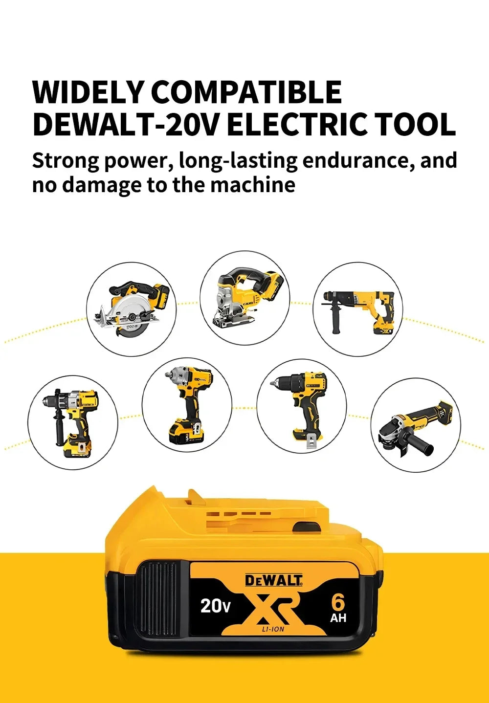 Original Dewalt 20V Battery, dewalt 2AH/5AH/6AH Rechargeable Lithium-Ion Battery, Dewalt DCB206 Power Tool Replacement Battery.