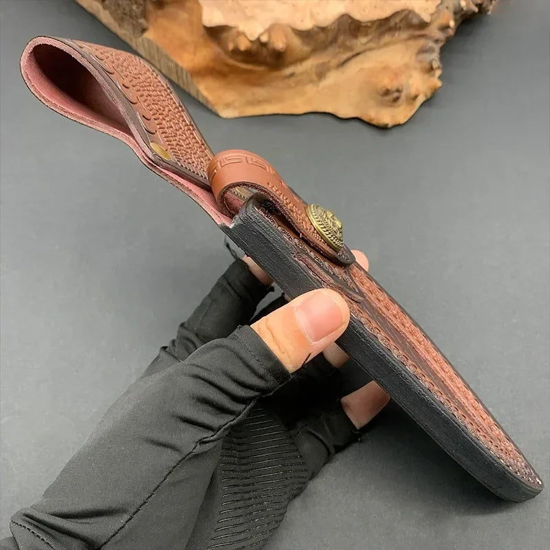 NEW Leather Sheath Belt Knife Sheath with Waist Belt Buckle Pocket Tool Knife Protective Cover (Knife Not Included)